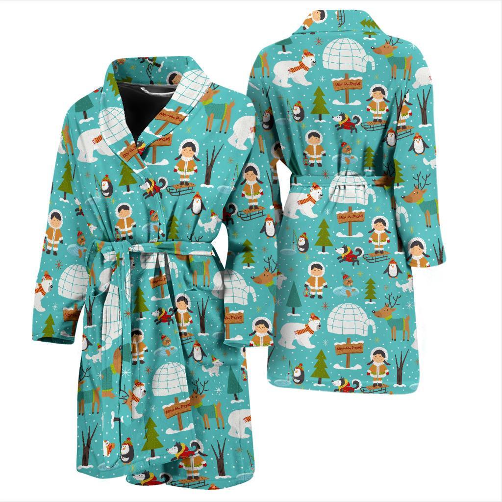 Eskimo Pattern Print Design 01 Men Bathrobe-JORJUNE.COM