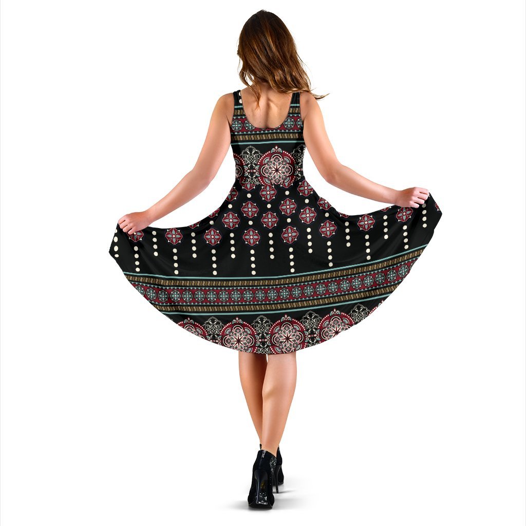 Ethnic Dot Style Print Pattern Sleeveless Dress