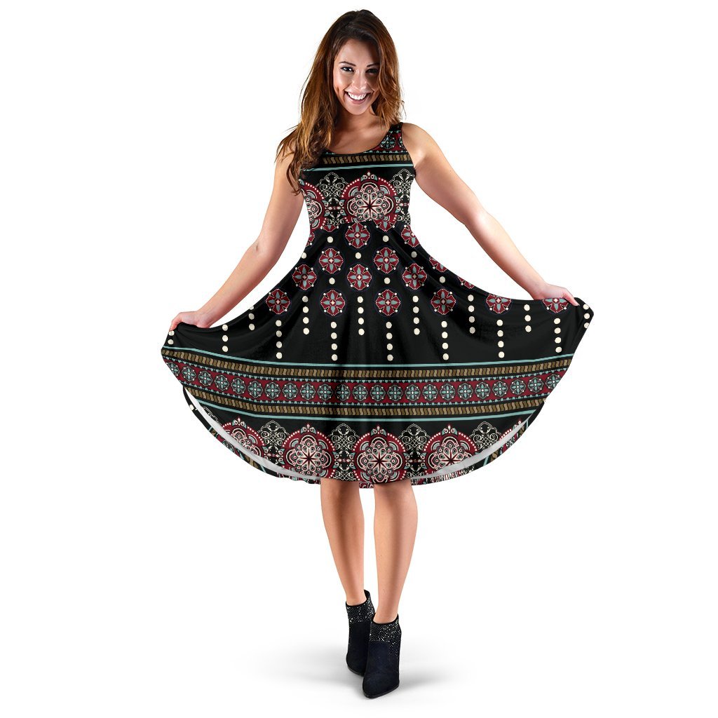 Ethnic Dot Style Print Pattern Sleeveless Dress