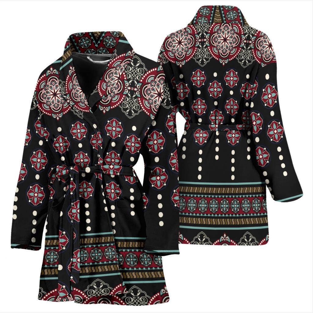 Ethnic Dot Style Print Pattern Women Bath Robe-JTAMIGO.COM