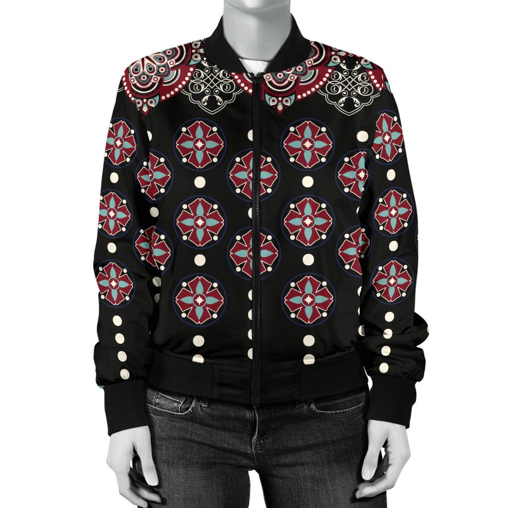 Ethnic Dot Style Print Pattern Women Casual Bomber Jacket