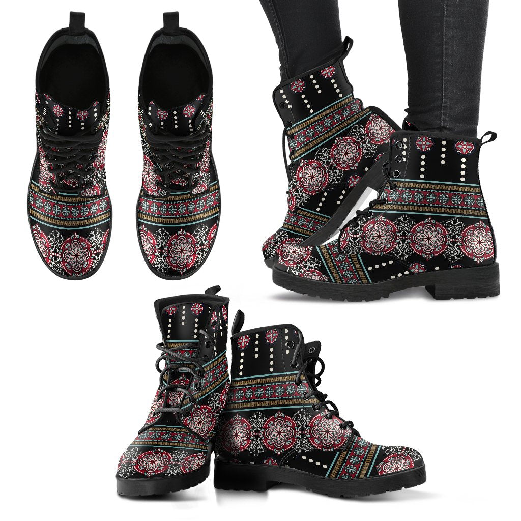 Ethnic Dot Style Print Pattern Women Leather Boots-JTAMIGO.COM