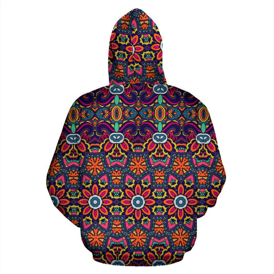 Ethnic Flower Style Print Pattern Pullover Hoodie