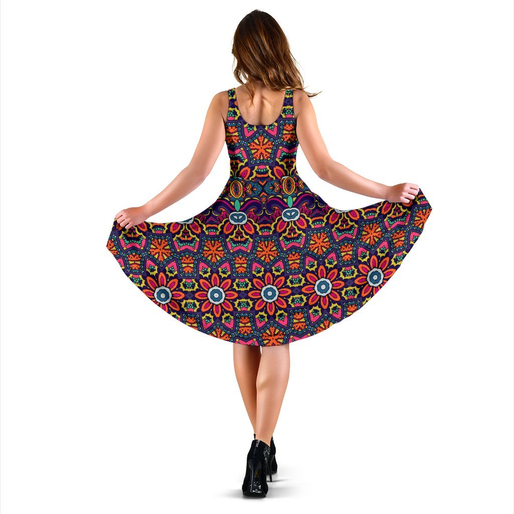 Ethnic Flower Style Print Pattern Sleeveless Dress