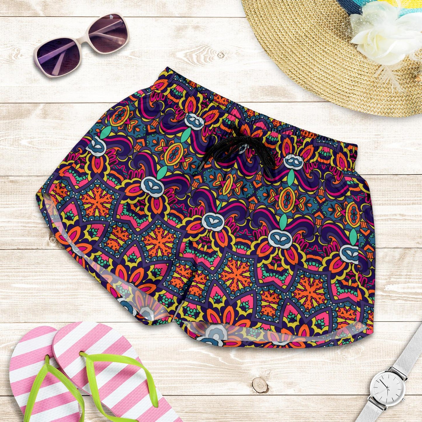 Ethnic Flower Style Print Pattern Women Shorts-JTAMIGO.COM