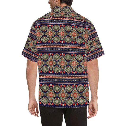 Ethnic Geometric Print Pattern Men Aloha Hawaiian Shirt