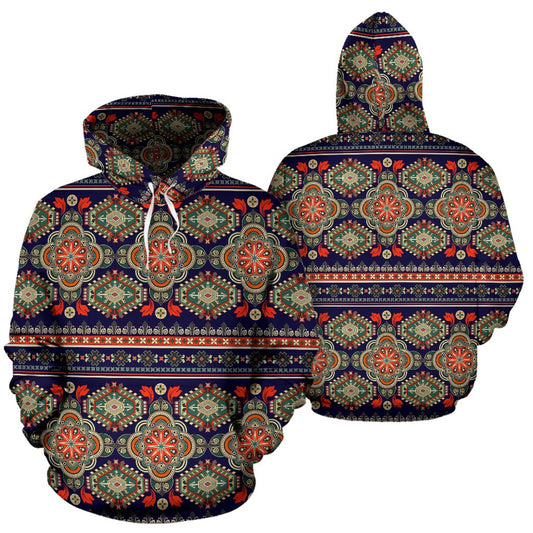 Ethnic Geometric Print Pattern Pullover Hoodie