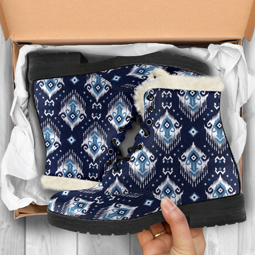 Ethnic Ornament Print Pattern Faux Fur Leather Boots-JTAMIGO.COM