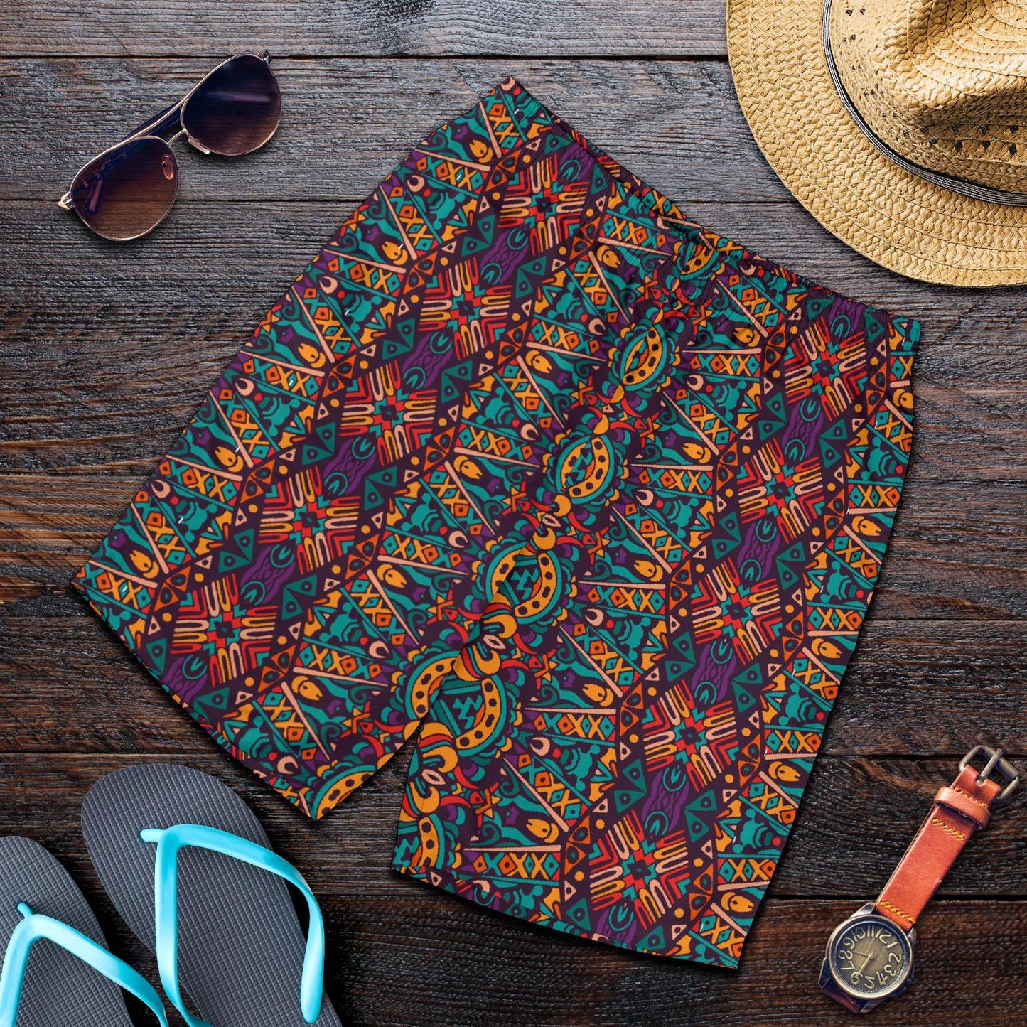 Ethnic Style Print Pattern Mens Shorts-JTAMIGO.COM