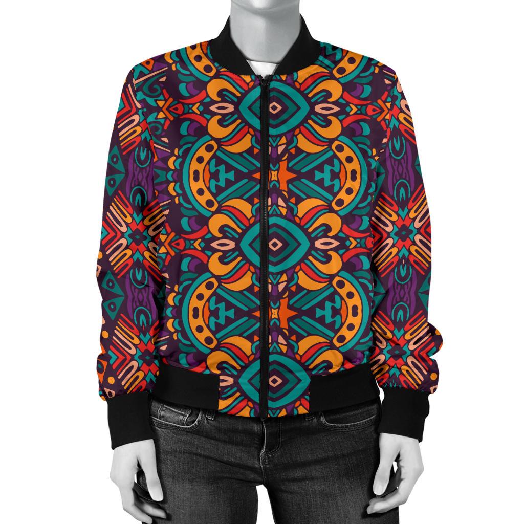 Ethnic Style Print Pattern Women Casual Bomber Jacket