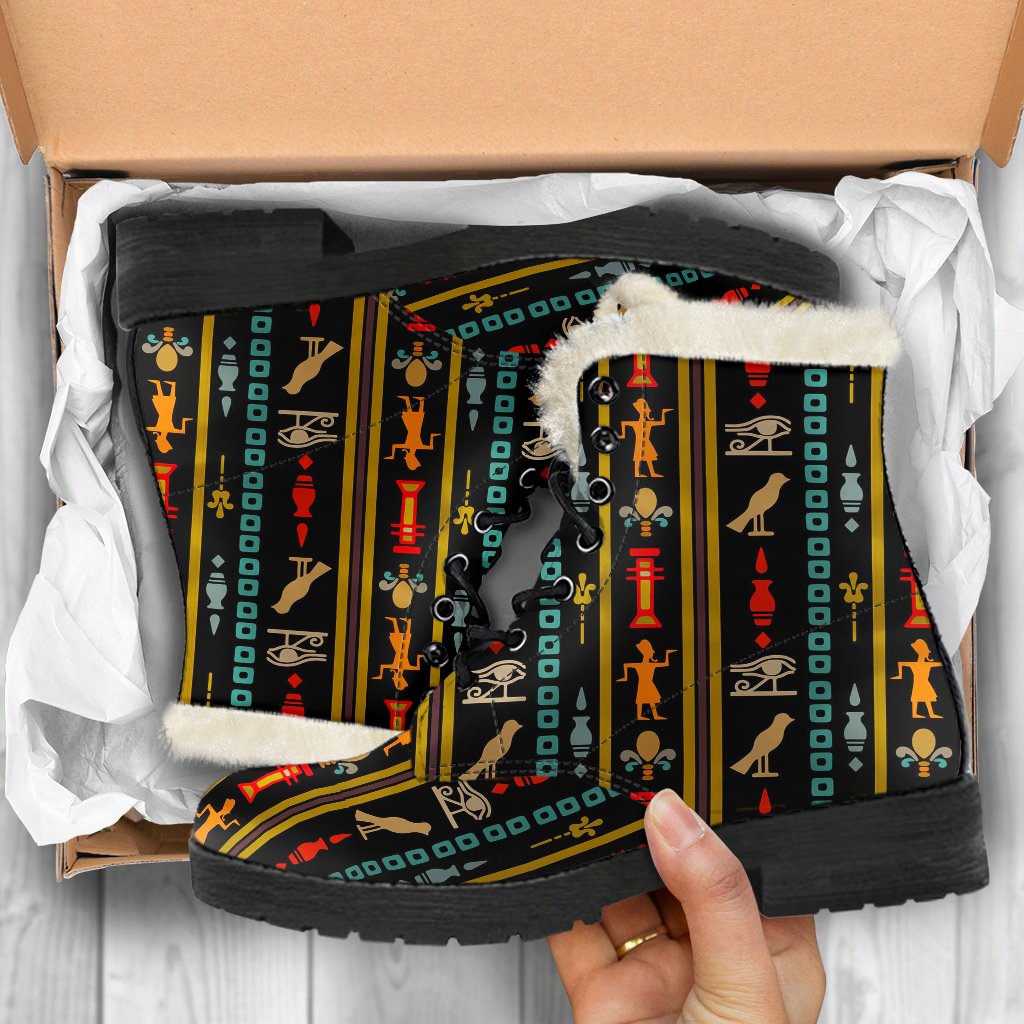 Eye of Horus Egypt Style Pattern Faux Fur Leather Boots-JTAMIGO.COM