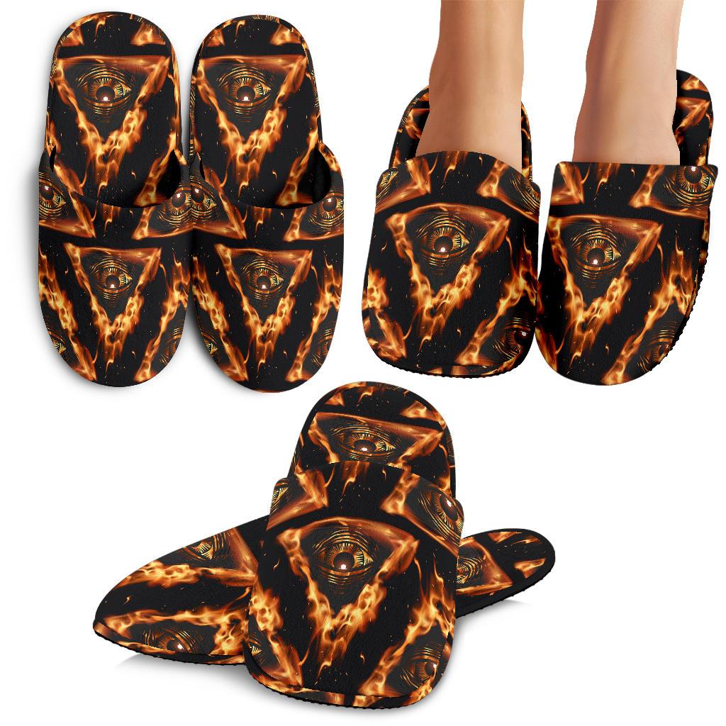 Eye of Horus in Flame Print House Slippers