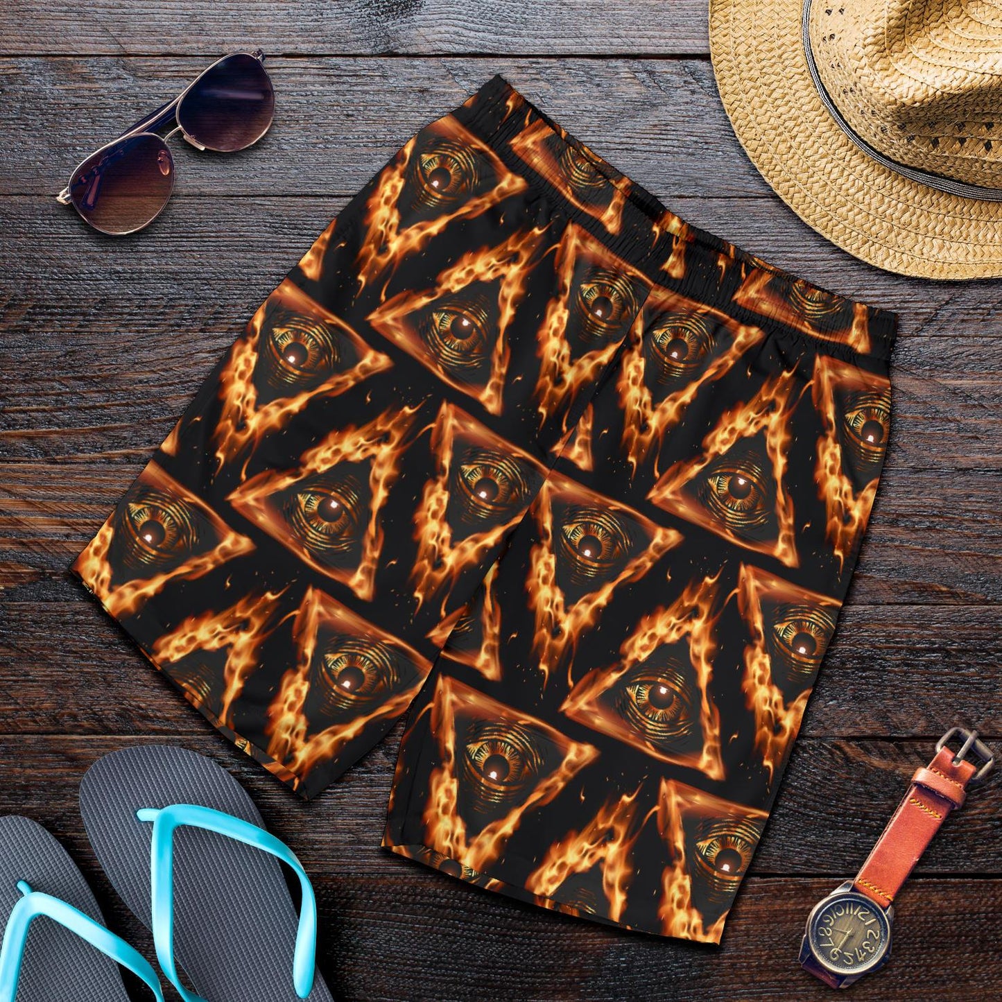 Eye of Horus in Flame Print Mens Shorts-JTAMIGO.COM