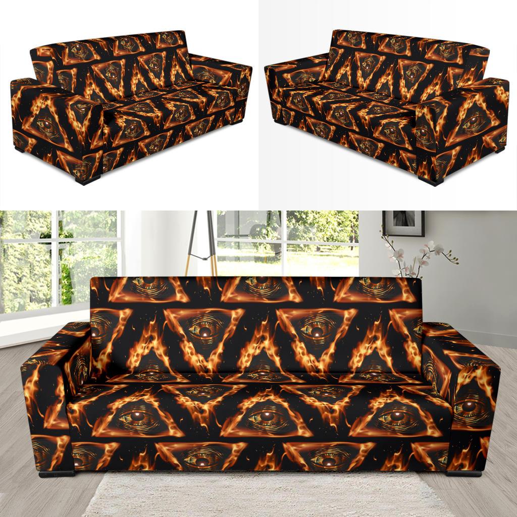 Eye of Horus in Flame Print Sofa Slipcover-JTAMIGO.COM