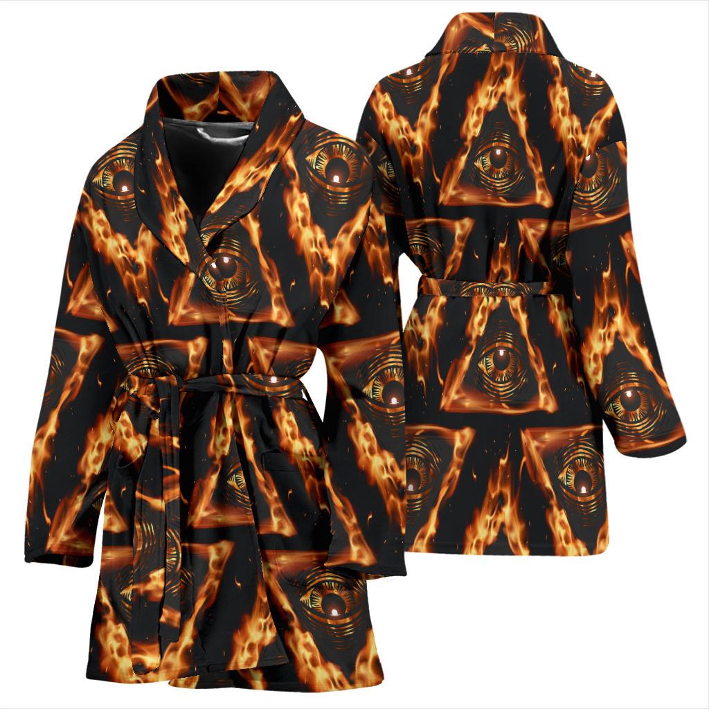 Eye of Horus in Flame Print Women Bath Robe-JTAMIGO.COM