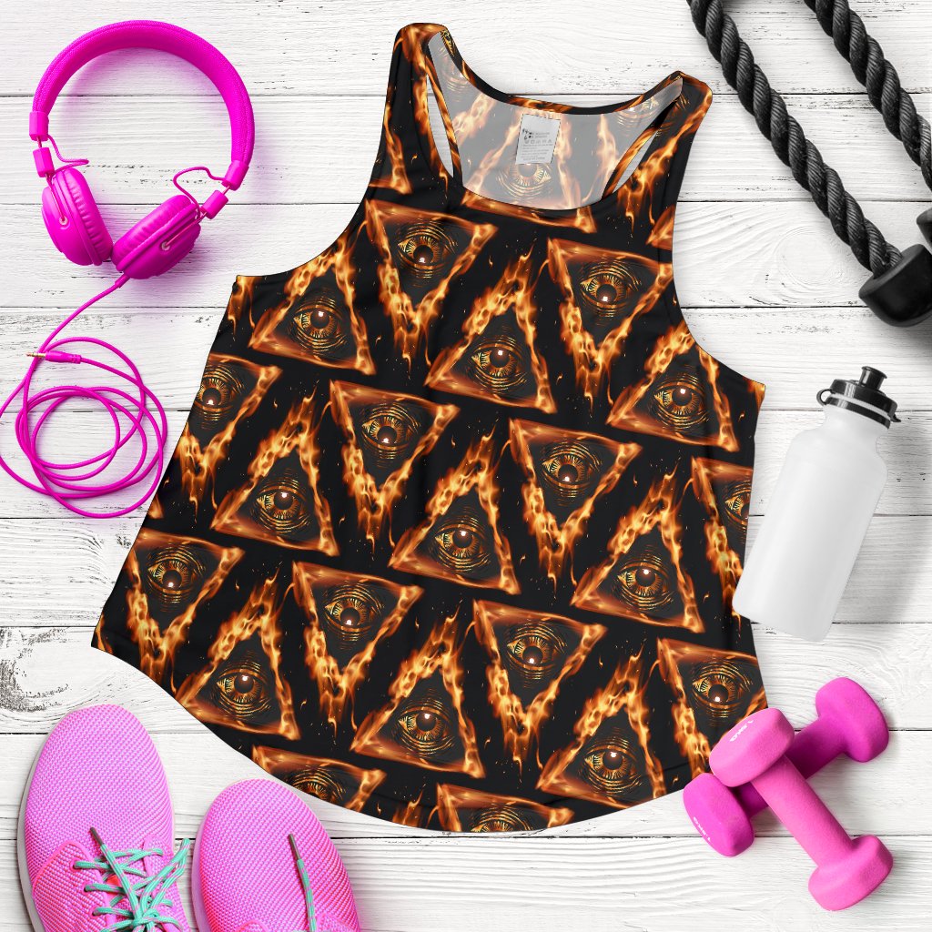 Eye of Horus in Flame Print Women Racerback Tank Top