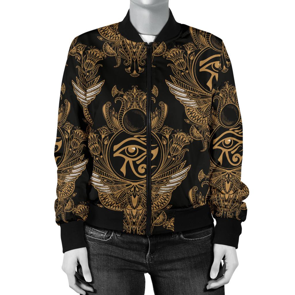 Eye of Horus Mandala Style Women Casual Bomber Jacket