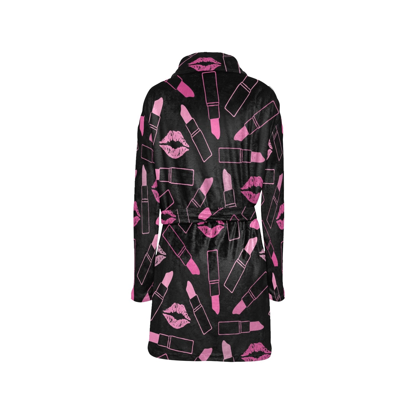 Lipstick Pink Pattern Print Design 01 Women's Fleece Robe