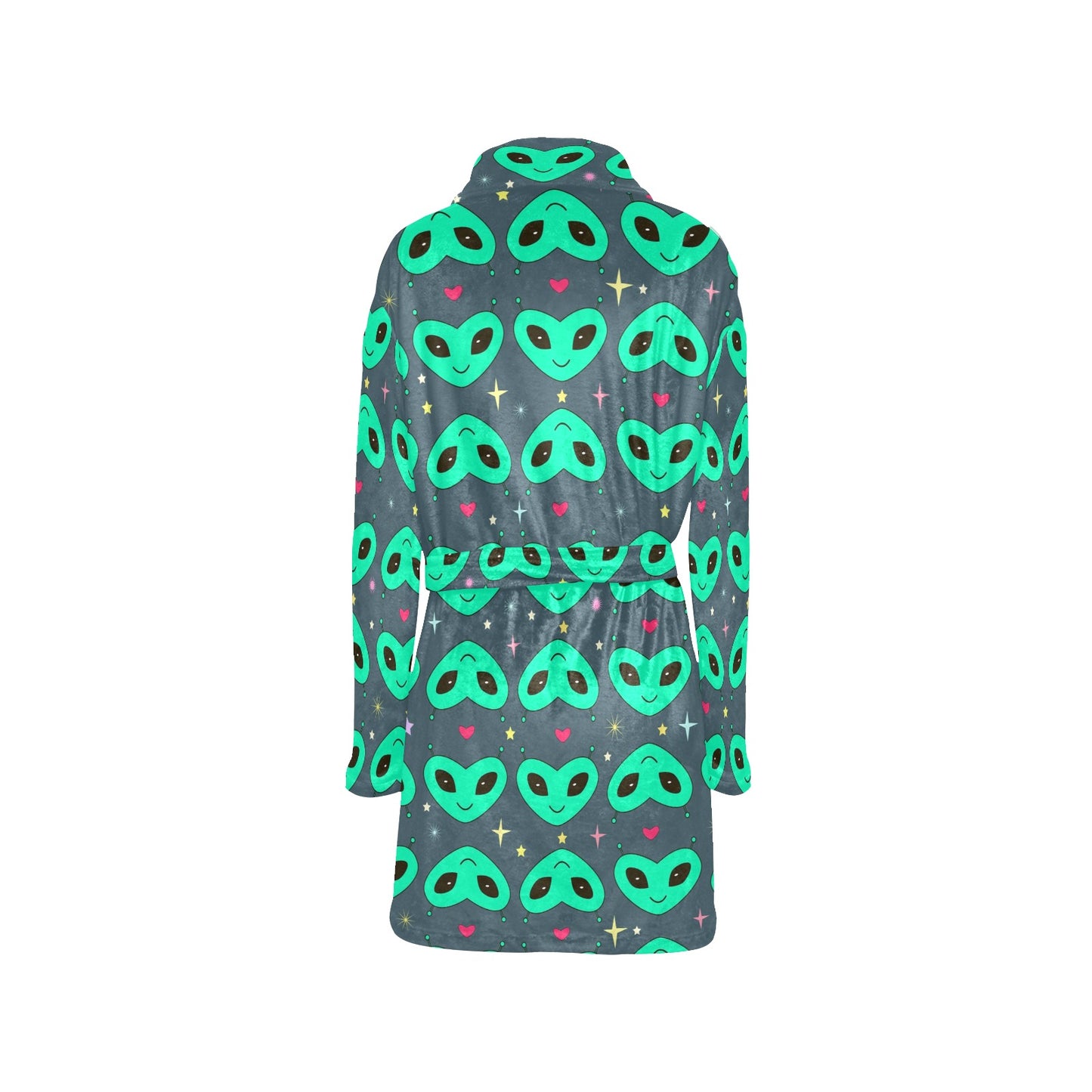 Alien Head Heart Pattern Print Design 03 Women's Fleece Robe