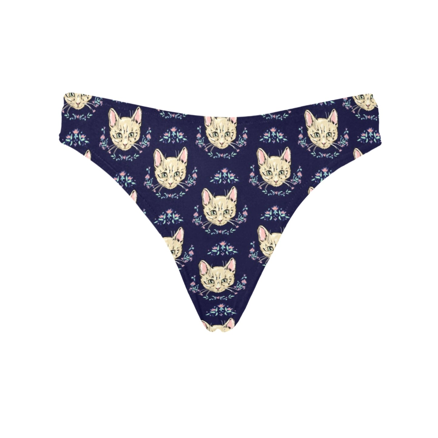 Cat Head with flower Print Pattern Women's Thongs