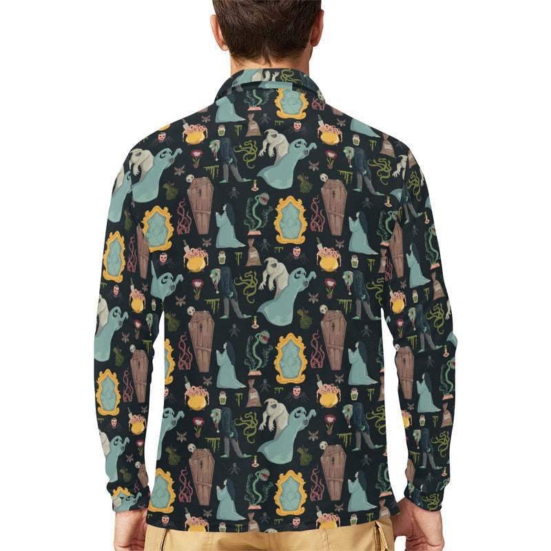 Creepy Print Design LKS303 Long Sleeve Polo Shirt For Men's