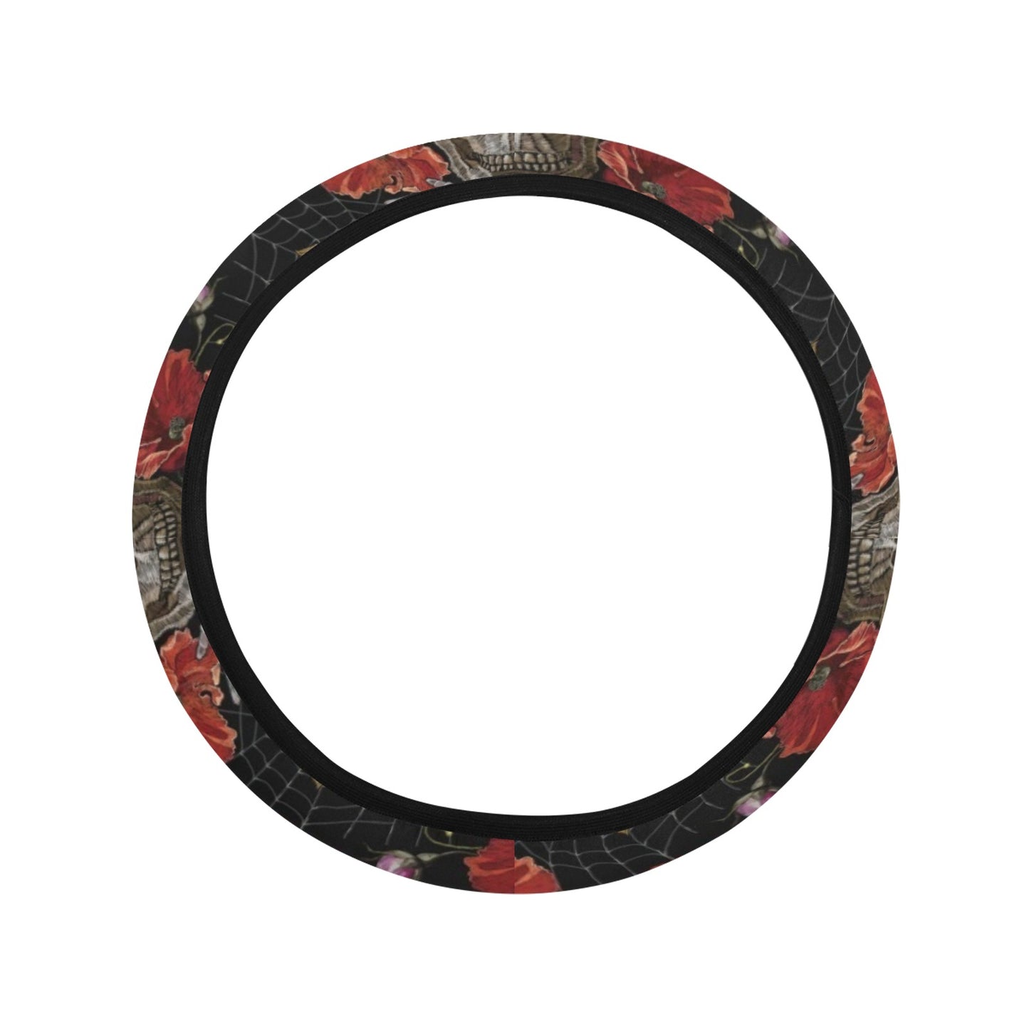 Spider Web Skull Rose Print Design LKS305 Steering Wheel Cover with Elastic Edge