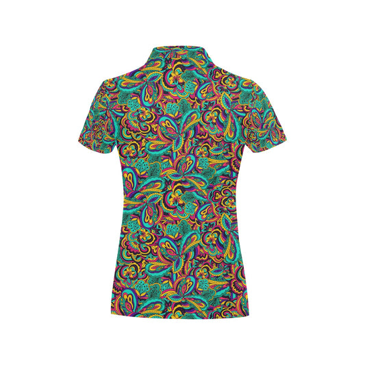 Psychedelic Trippy Floral Design Women's Polo Shirt