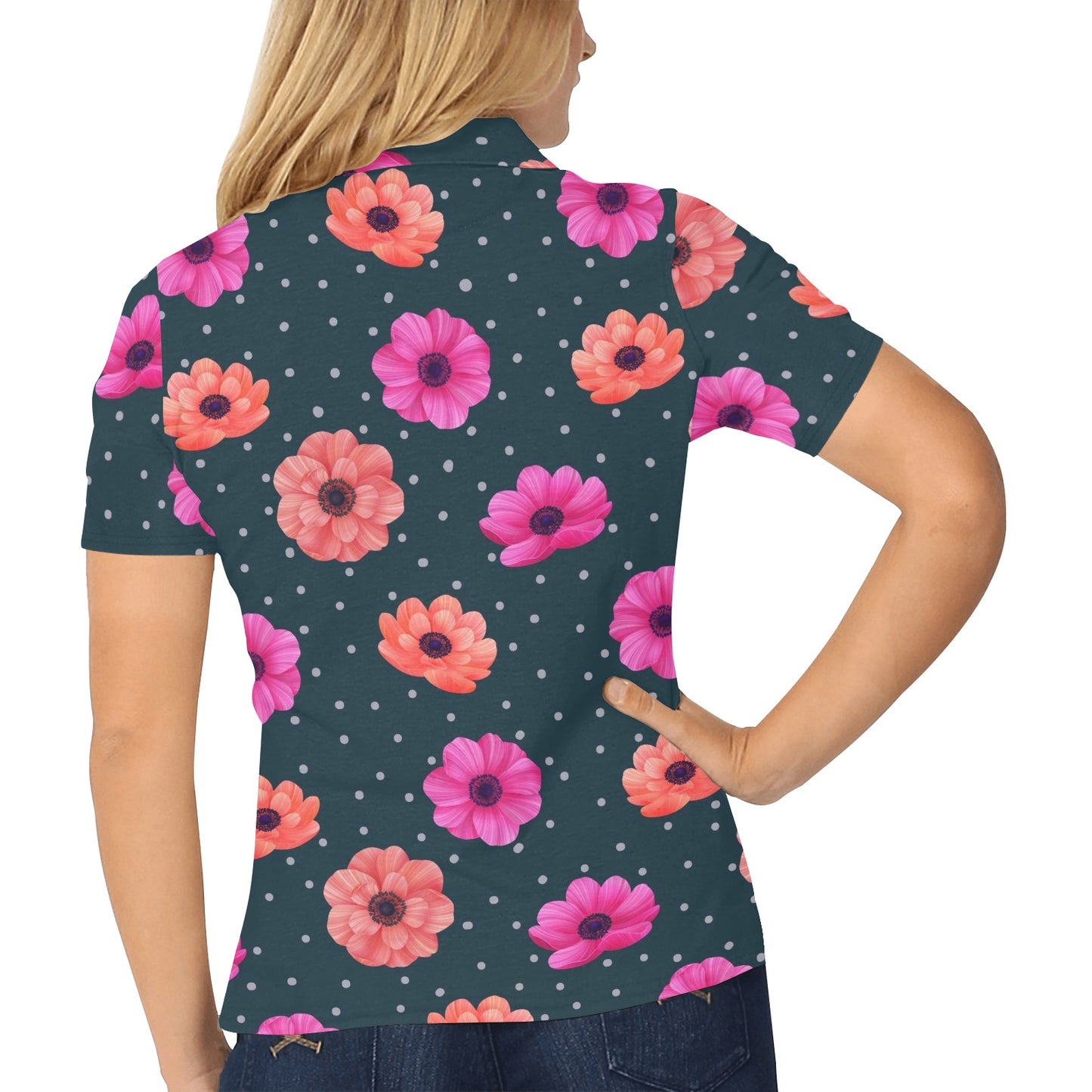 Anemone Pattern Print Design AM08 Women's Polo Shirt