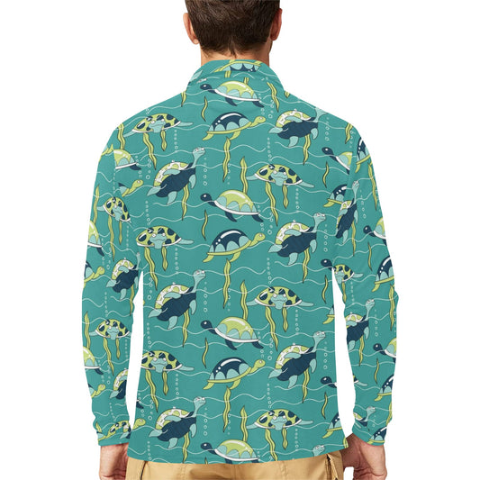 Sea Turtle Pattern Print Design T08 Long Sleeve Polo Shirt For Men's