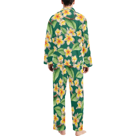 Plumeria Pattern Print Design PM07 Men's Long Pajama Set