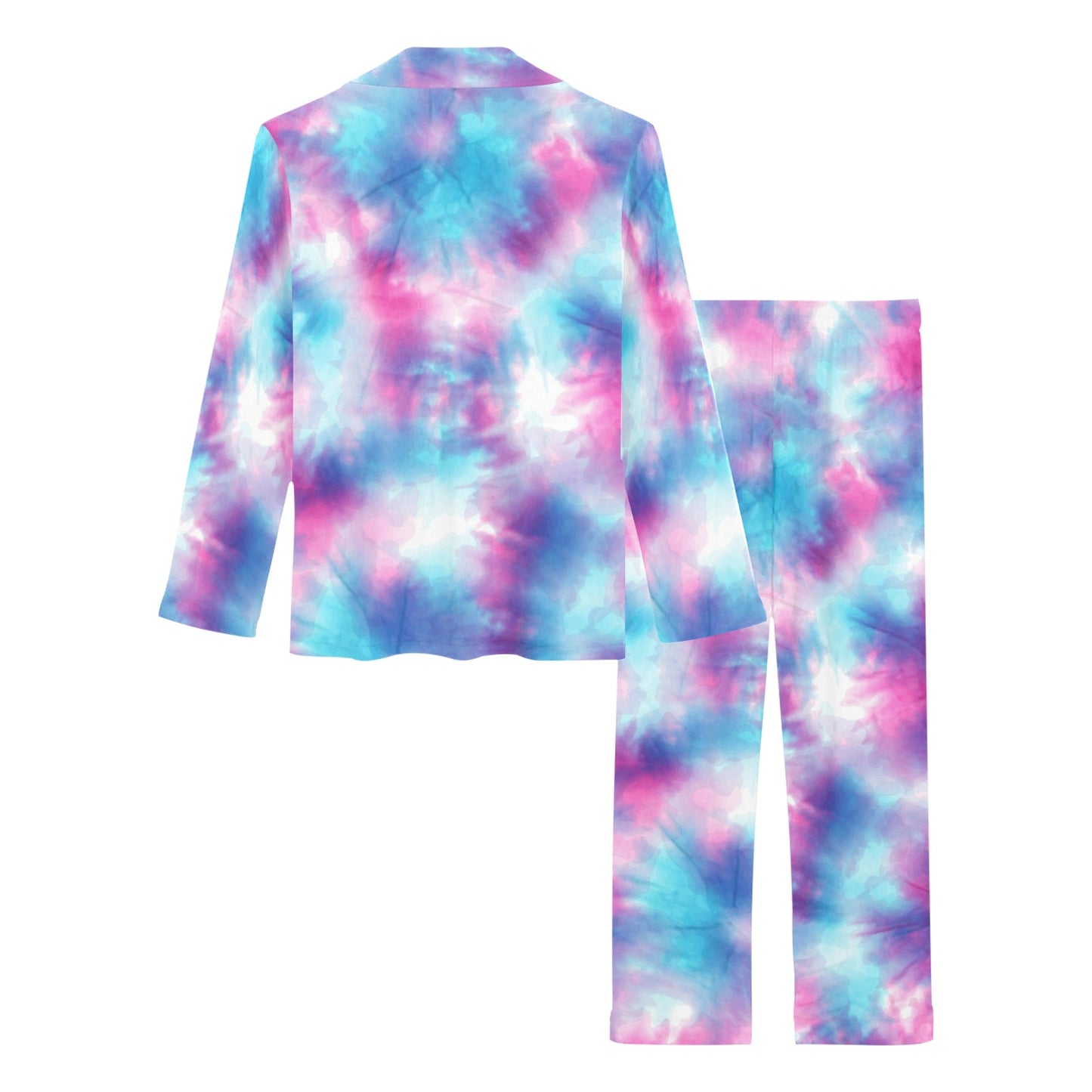 Tie Dye Blue Pink Women's Long Pajama Set