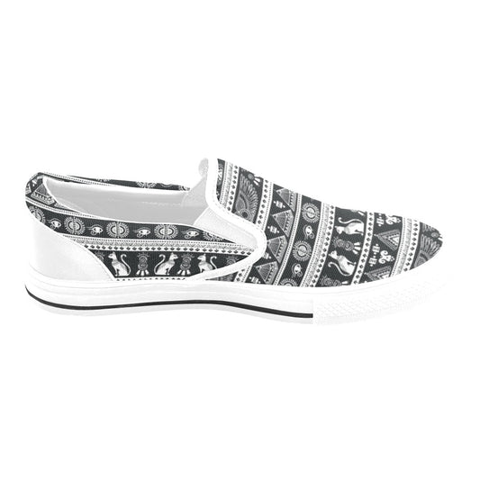Tribal Pattern Print Design LKS305 White Slip Ons Canvas Women's Shoes