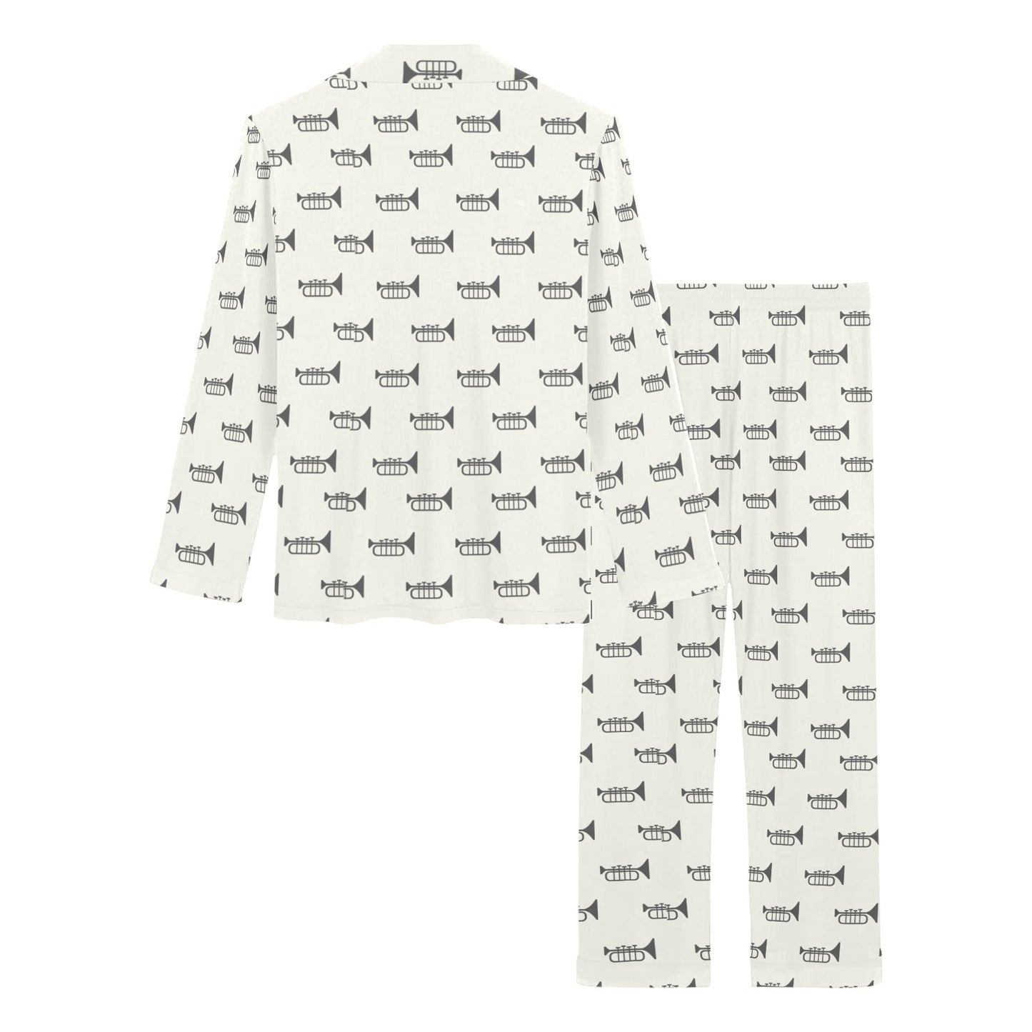 Trumpet Pattern Themed Print Women's Long Pajama Set
