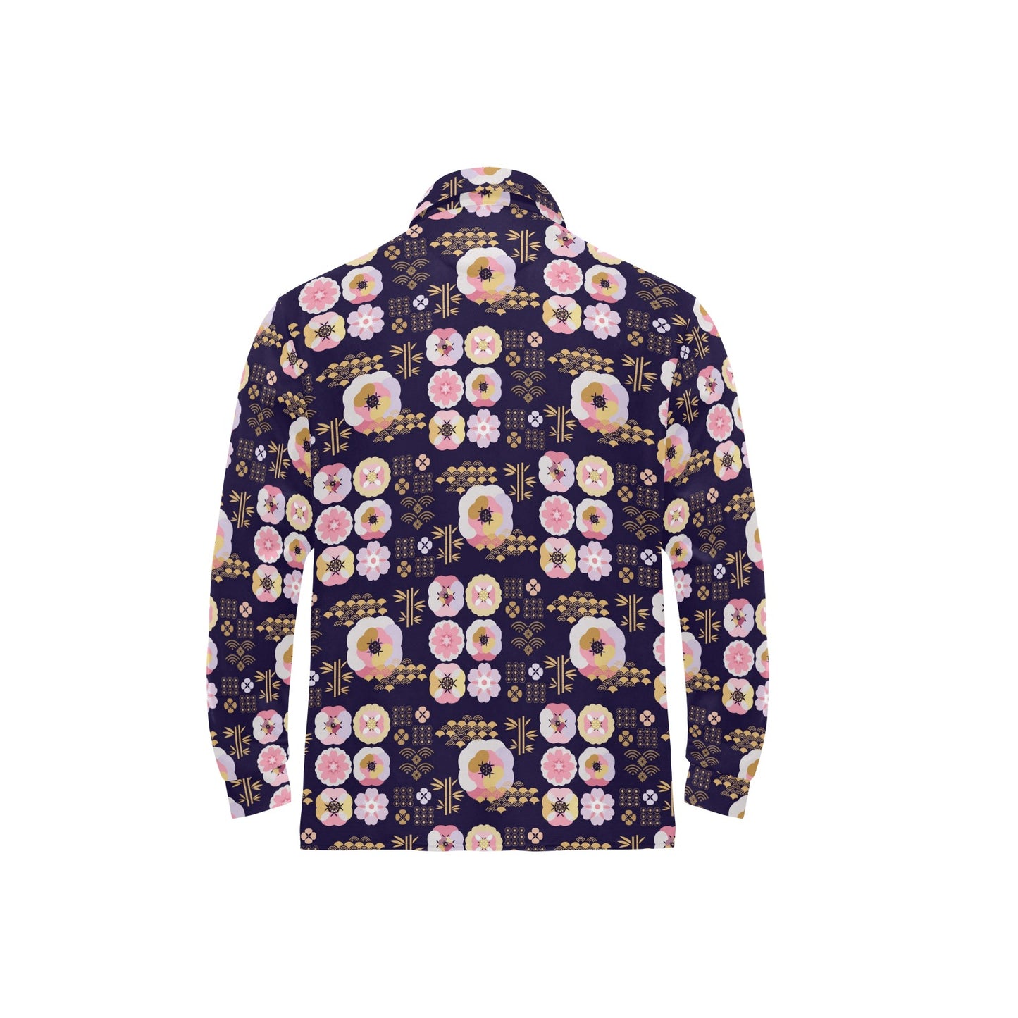 Sakura Japan Style Print Design LKS302 Long Sleeve Polo Shirt For Men's