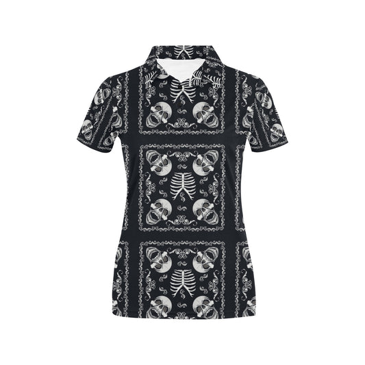 Bandana Skull Black White Print Design LKS306 Women's Polo Shirt