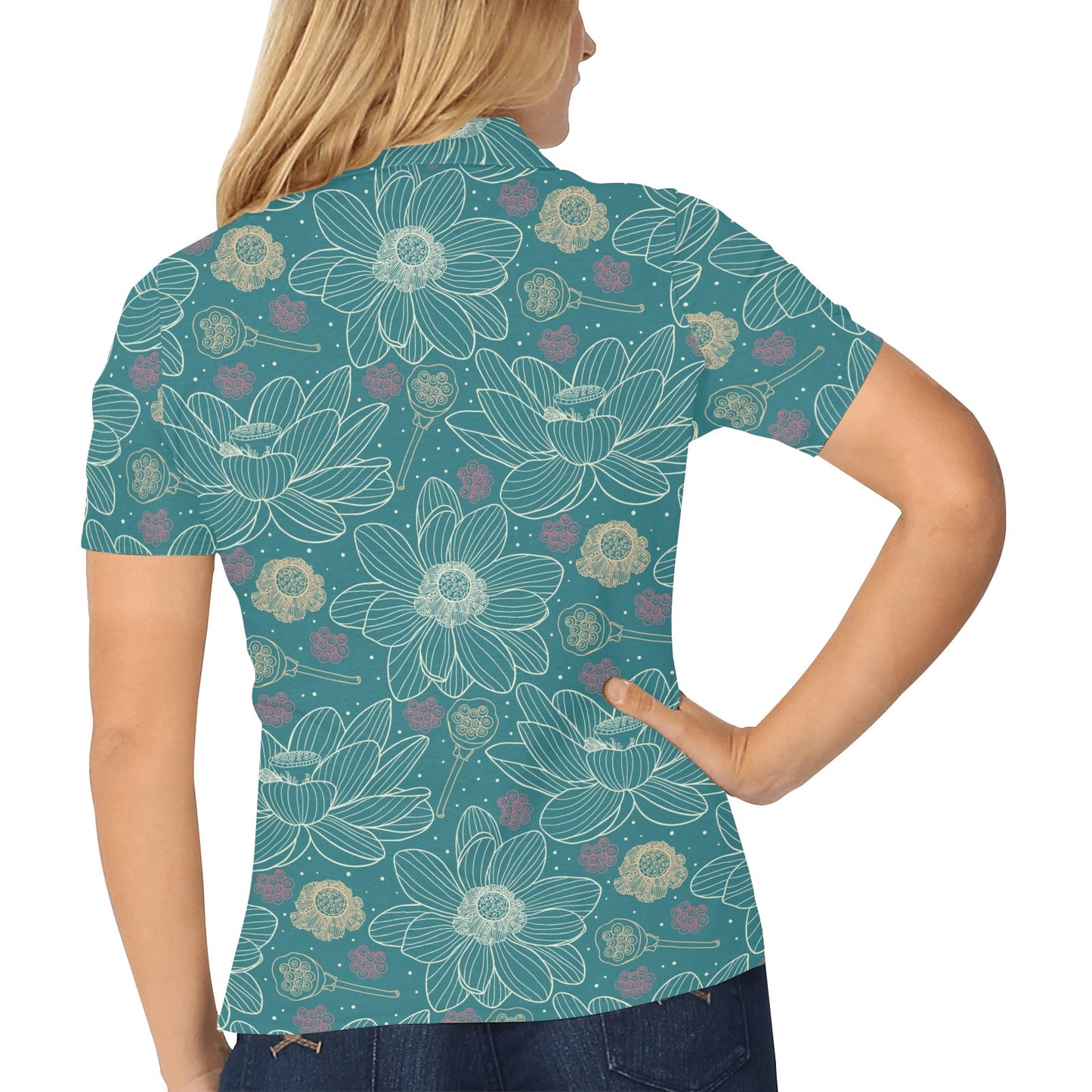 Lotus Pattern Print Design 01 Women's Polo Shirt
