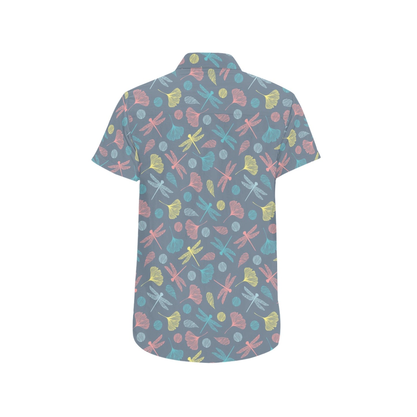 Dragonfly Print Design LKS403 Men Short Sleeve Button Up Shirt