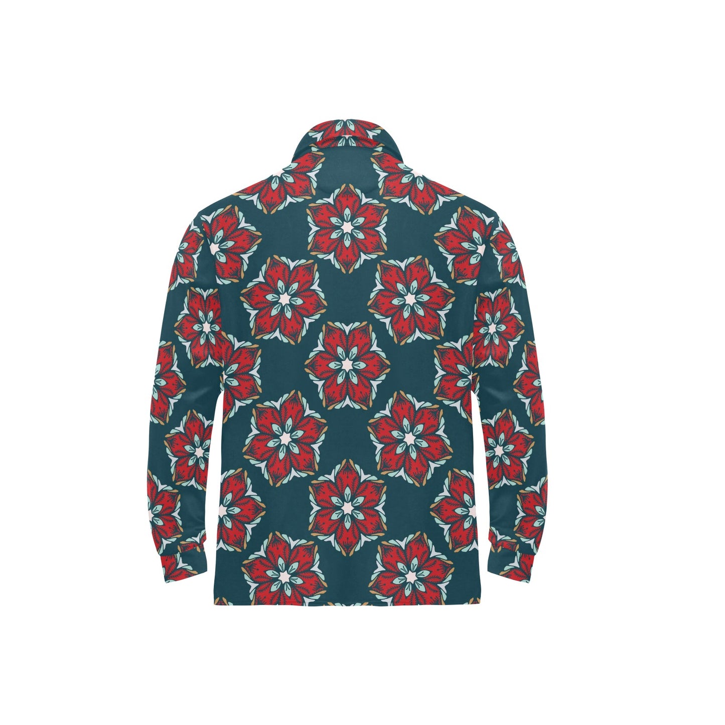 Poinsettia Pattern Print Design A03 Long Sleeve Polo Shirt For Men's