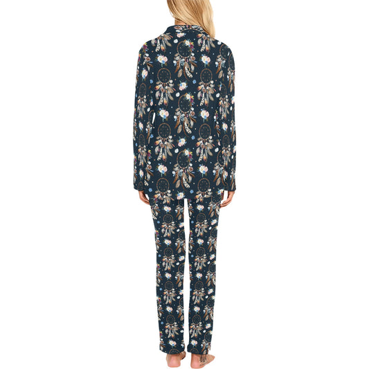 Dream Catcher Boho Floral Style Women's Long Pajama Set