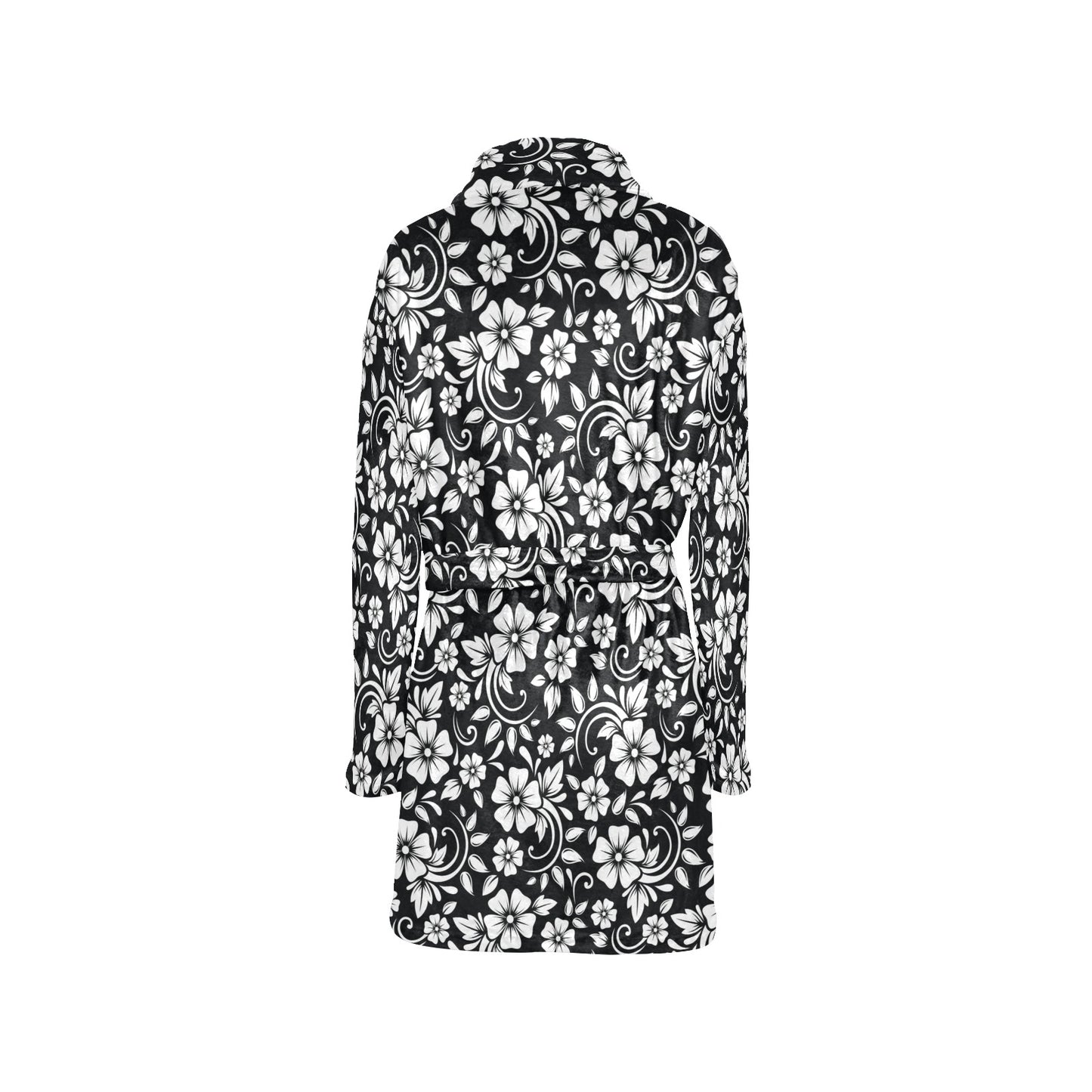 Floral Black White Themed Print Women's Fleece Robe