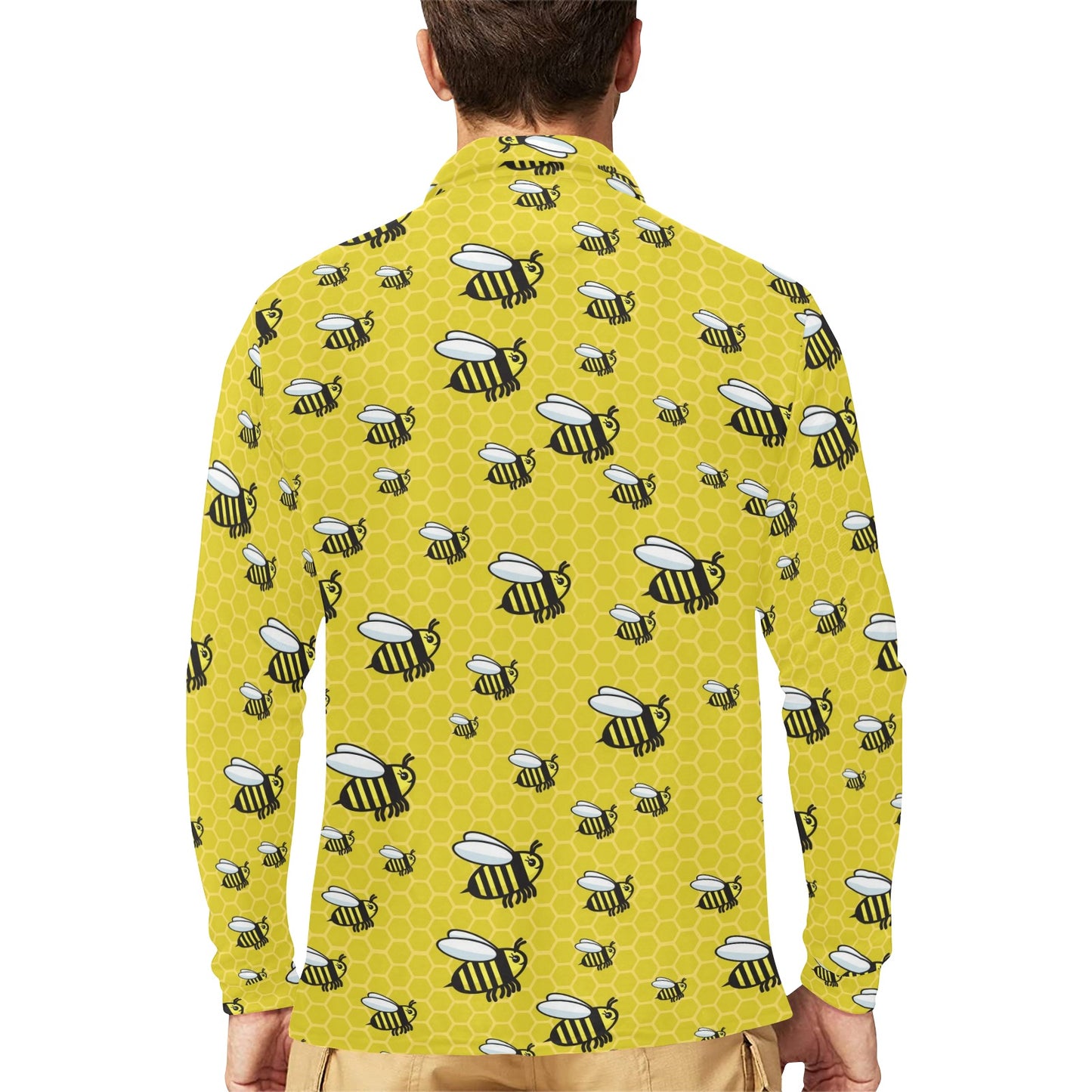 Bee Cute Print Design LKS308 Long Sleeve Polo Shirt For Men's