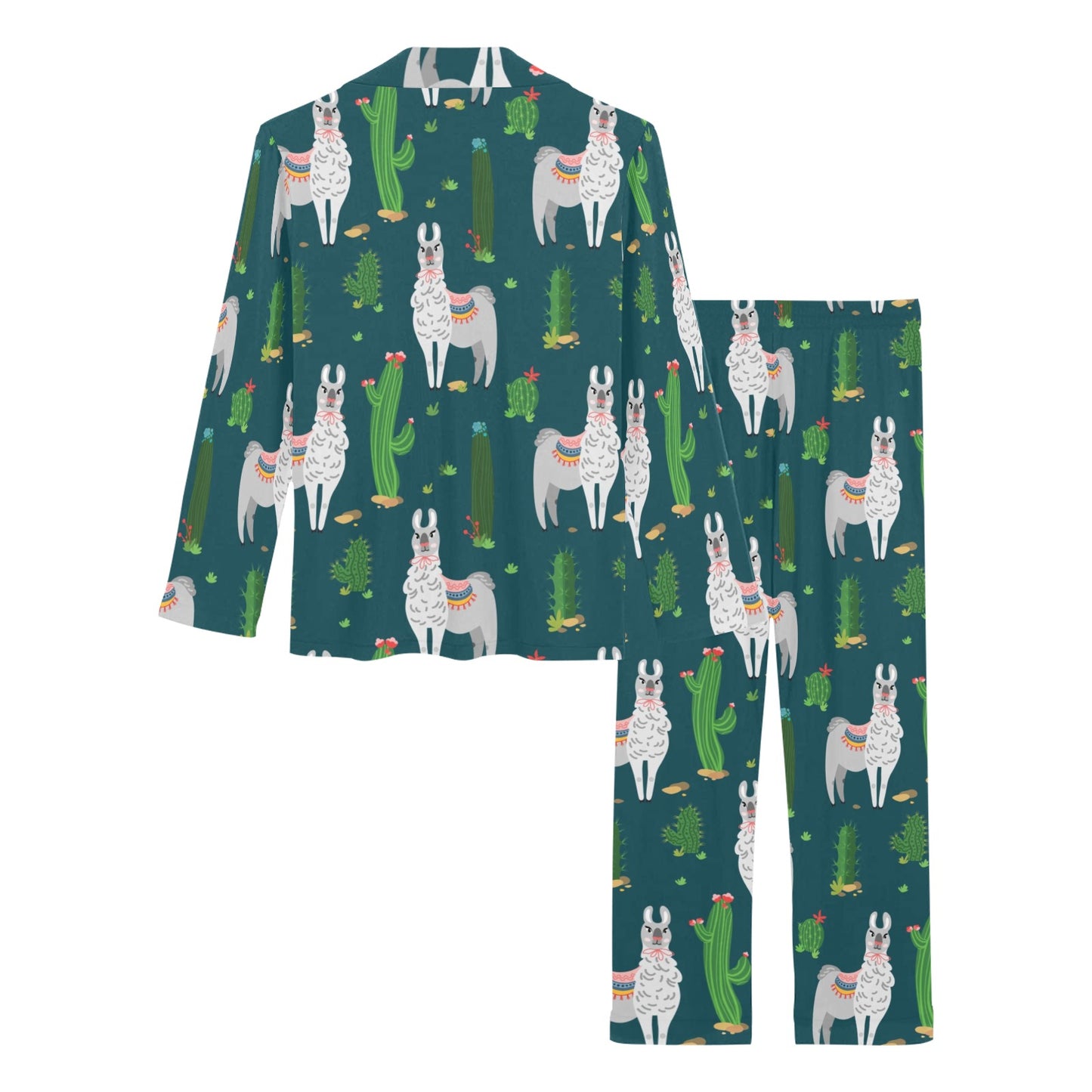 Llama Cactus Pattern Print Design 013 Women's Long Pajama Set
