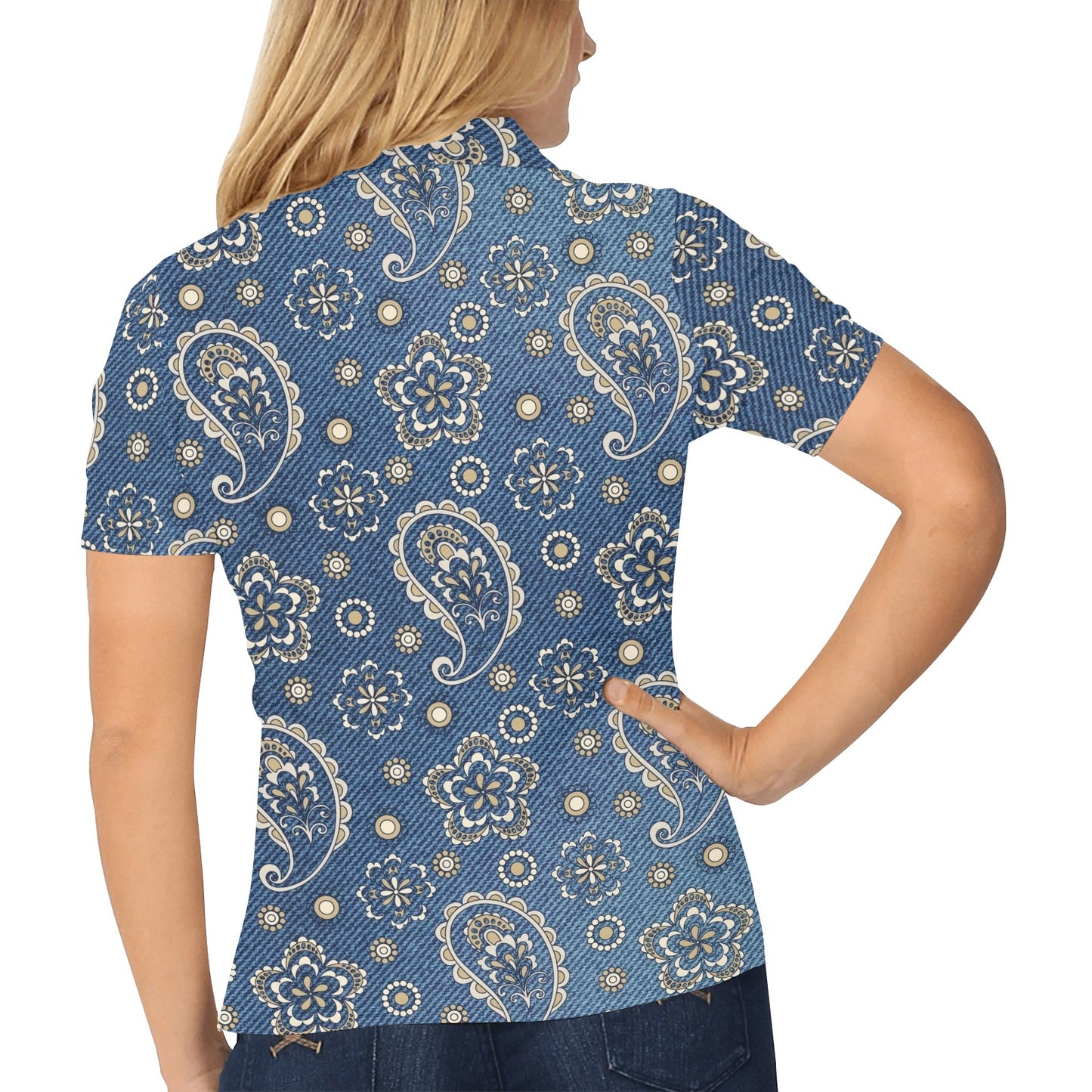 Jean Paisley Pattern Print Design 01 Women's Polo Shirt