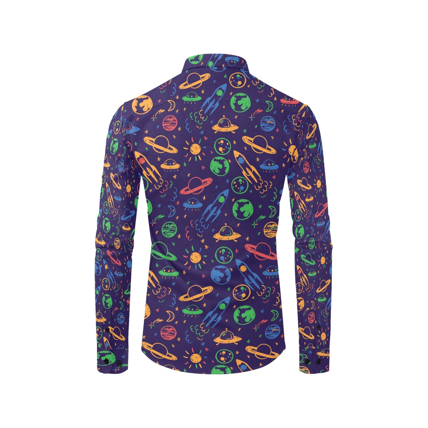 UFO Space Rocket Print Design LKS302 Men's Long Sleeve Dress Shirt