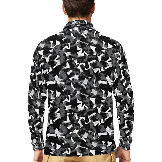 Crow Pattern Print Design 01 Long Sleeve Polo Shirt For Men's