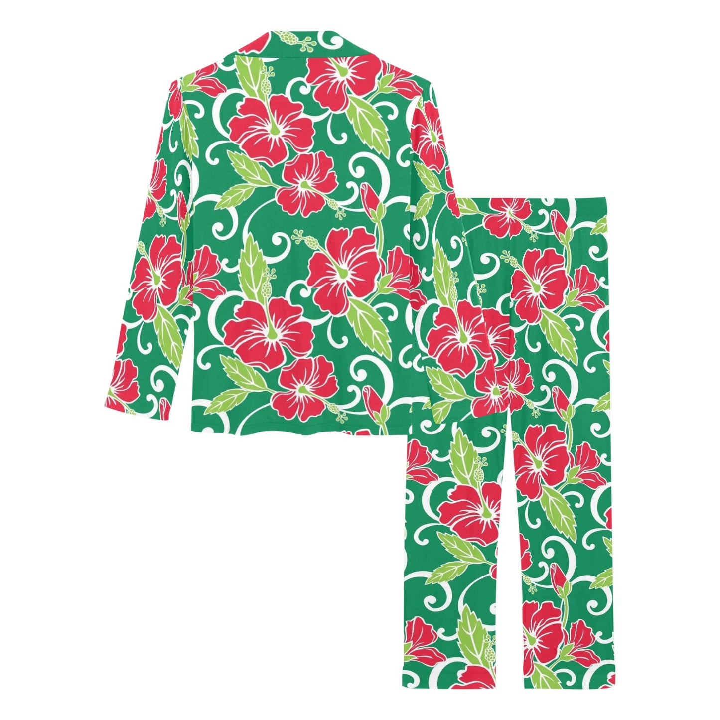 Red Hibiscus Pattern Print Design HB019 Women's Long Pajama Set