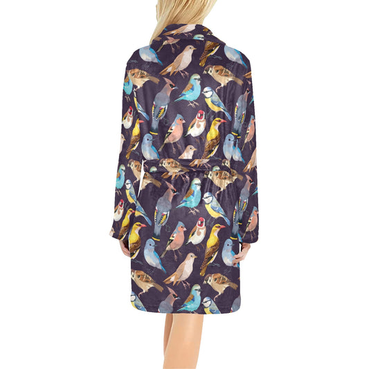 Bird Cute Print Pattern Women's Fleece Robe