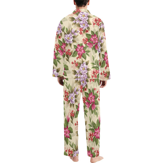 Summer Floral Pattern Print Design SF08 Men's Long Pajama Set