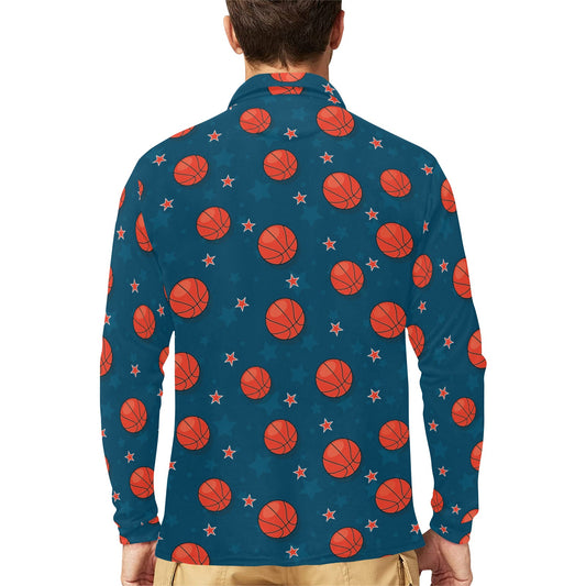 Basketball Pattern Print Design 02 Long Sleeve Polo Shirt For Men's