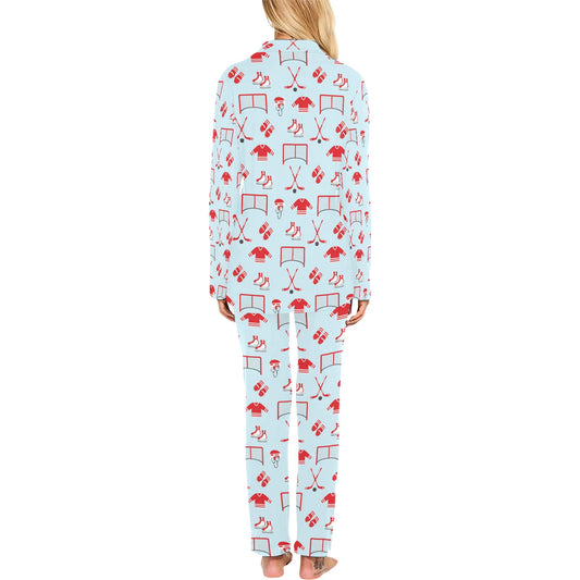 Hockey Red Equipment Print Design LKS305 Women's Long Pajama Set